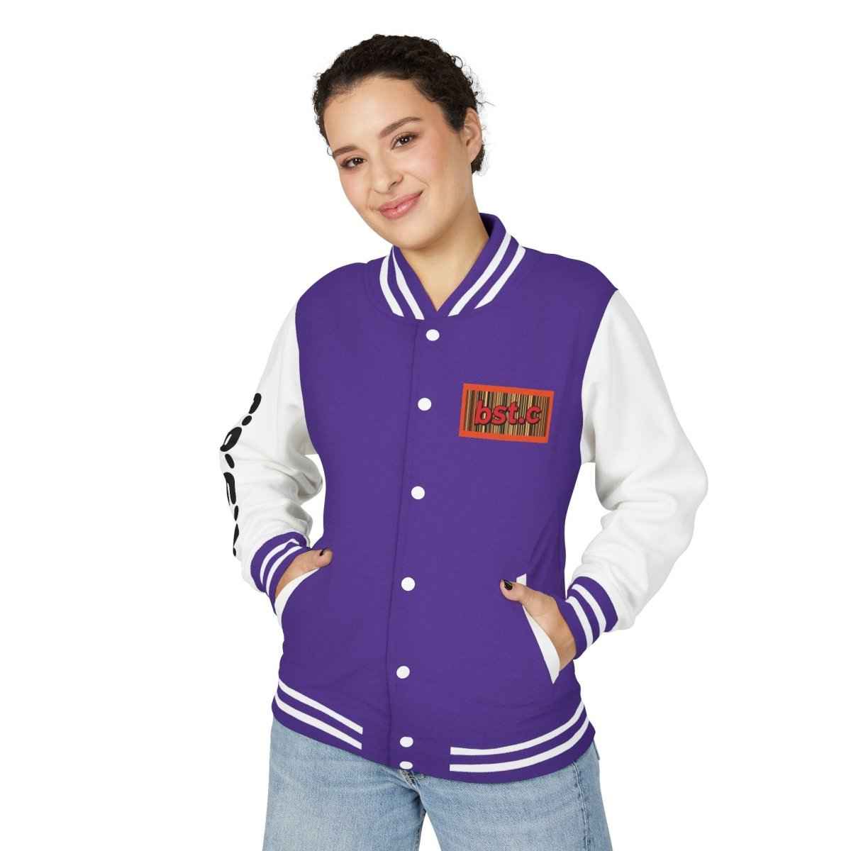 Letterman Jacket — Retro 'bst.c' Bar Code Patch Varsity Jacket