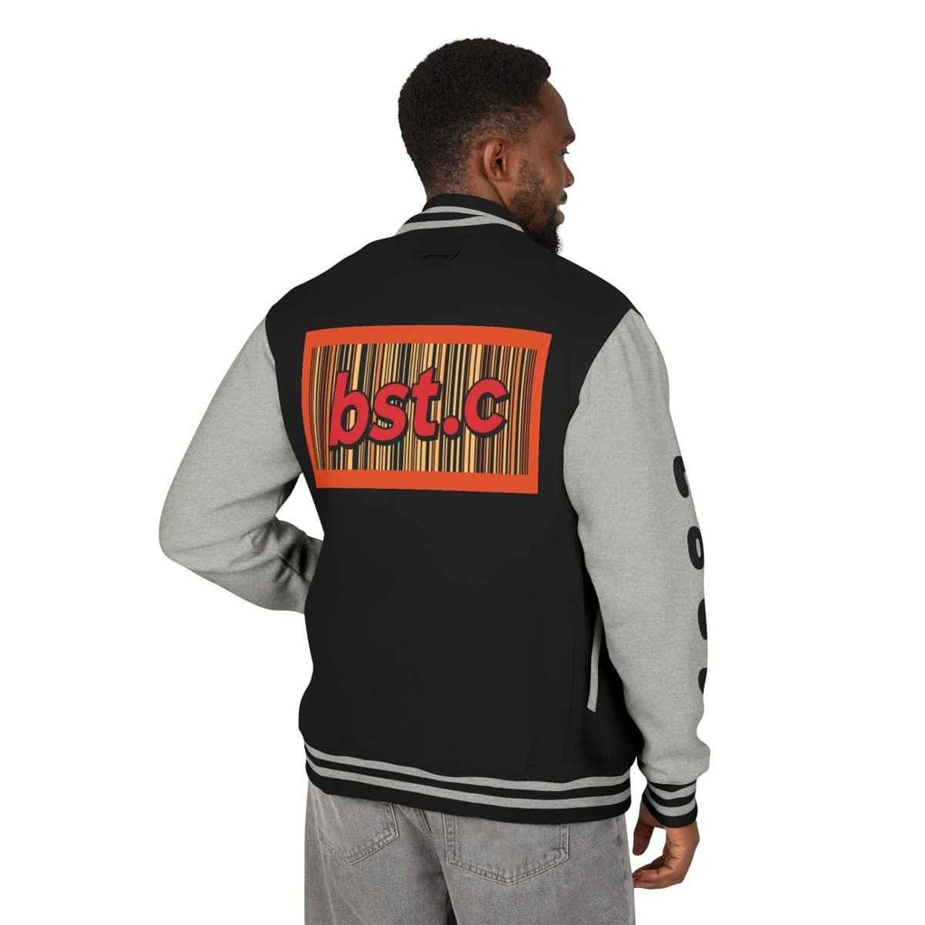 Letterman Jacket — Retro 'bst.c' Bar Code Patch Varsity Jacket