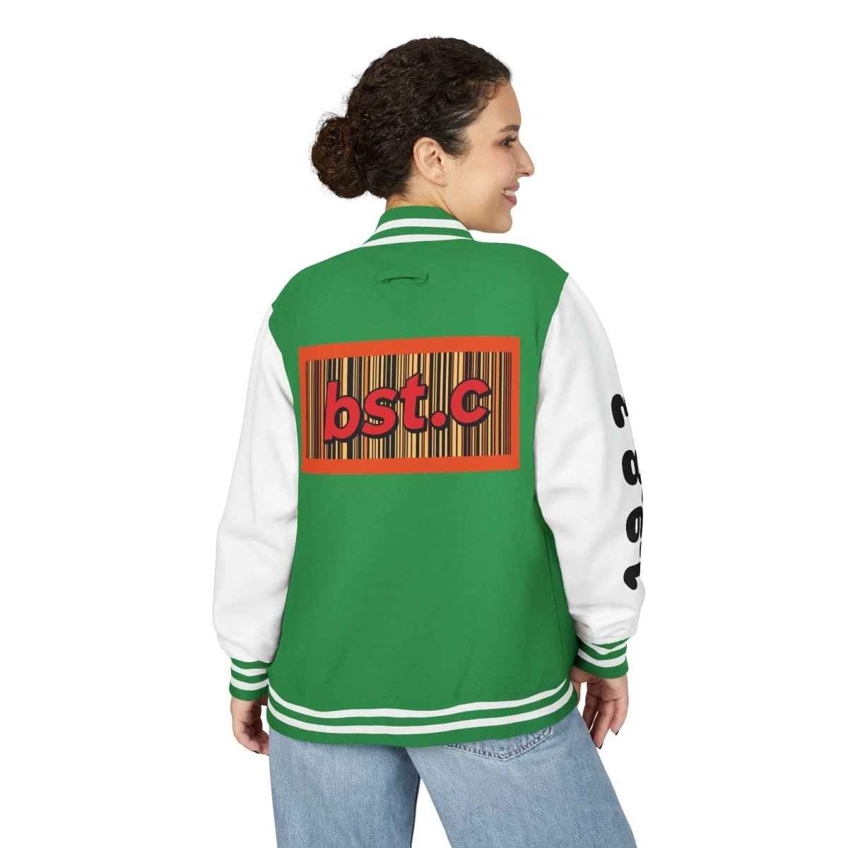 Letterman Jacket — Retro 'bst.c' Bar Code Patch Varsity Jacket