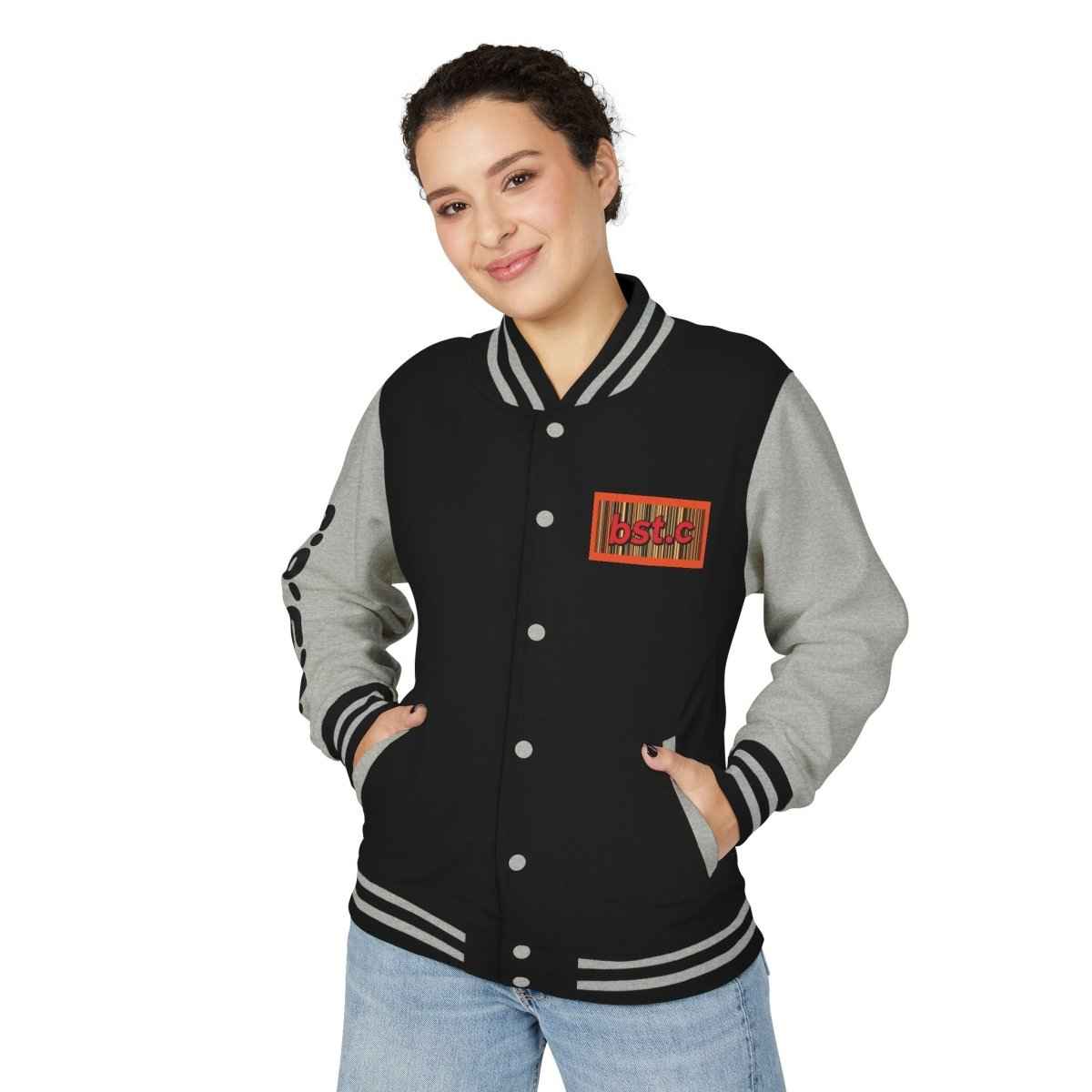 Letterman Jacket — Retro 'bst.c' Bar Code Patch Varsity Jacket