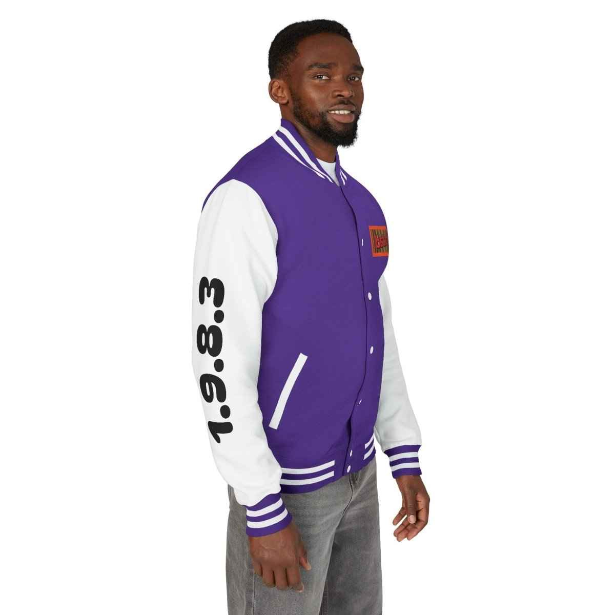 Letterman Jacket — Retro 'bst.c' Bar Code Patch Varsity Jacket