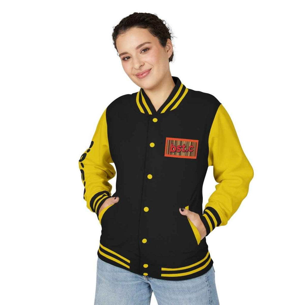 Letterman Jacket — Retro 'bst.c' Bar Code Patch Varsity Jacket