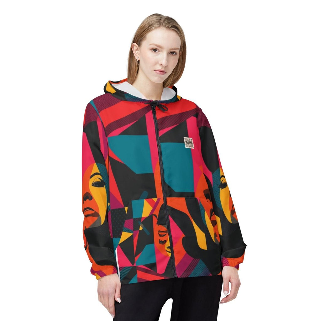 Retro Pop Art Windbreaker Jacket – Colorful Female Portrait All-Over Print