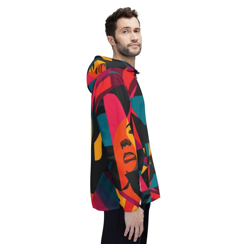 Retro Pop Art Windbreaker Jacket – Colorful Female Portrait All-Over Print